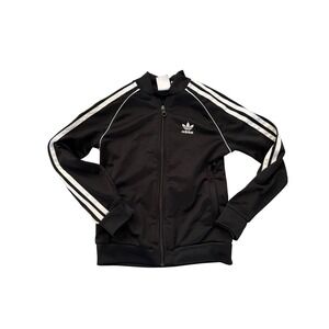 Adidas Kids Track Jacket Black White Primeblue Superstar Style Full Zip XS 7-8Y
